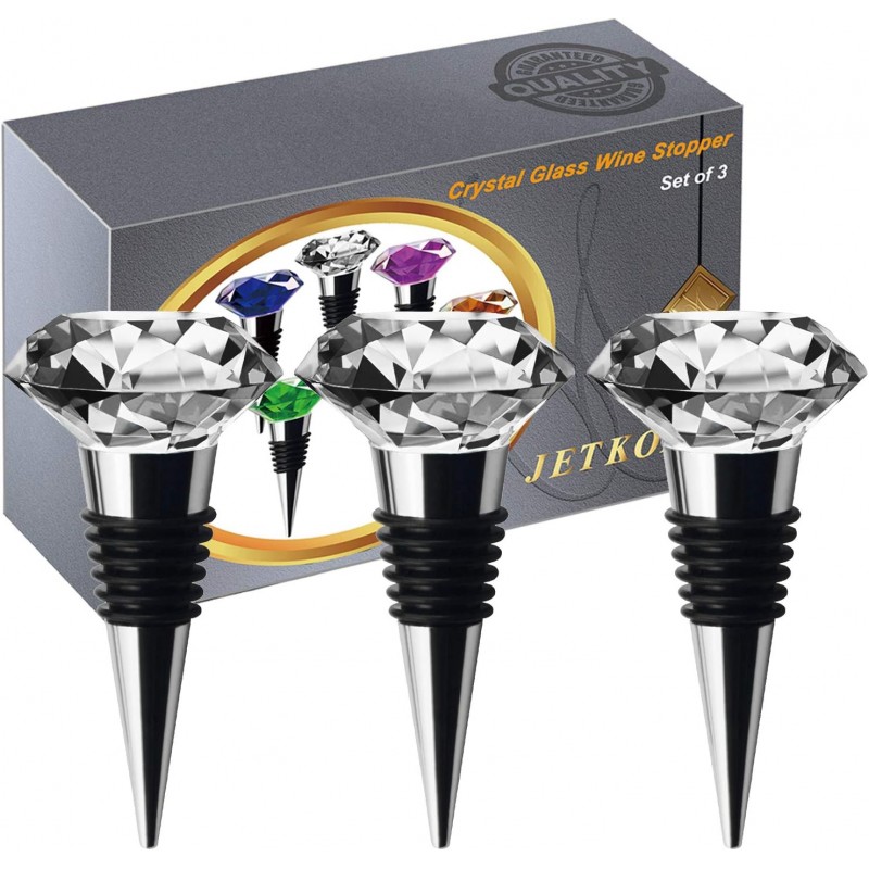 JETKONG 3 Pcs Wine Stoppers Crystal Wine and Beverage Bottle Stopper Diamond Decorative Wine Bottle Stopper (Crystal)