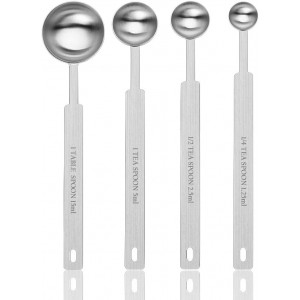 7 Inches Long Handle Measuring Spoons Set, Premium Stainless Steel Metal Spoon, Tablespoon & Teaspoon & Coffee Scoop, for Accurate Measure Liquid or Dry Ingredients, for Cooking Baking