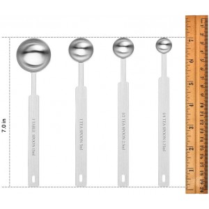 7 Inches Long Handle Measuring Spoons Set, Premium Stainless Steel Metal Spoon, Tablespoon & Teaspoon & Coffee Scoop, for Accurate Measure Liquid or Dry Ingredients, for Cooking Baking