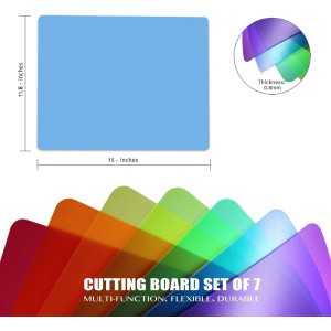 Fotouzy Plastic Cutting Boards for Kitchen, Flexible Cutting Mats Set of 7, BPA-Free, Non-Porous, Dishwasher Safe, 15x12 In, 7 Translucent Colors