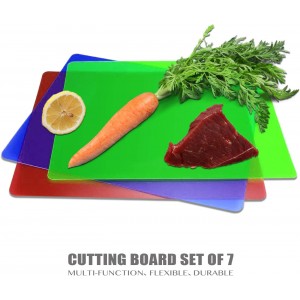 Fotouzy Plastic Cutting Boards for Kitchen, Flexible Cutting Mats Set of 7, BPA-Free, Non-Porous, Dishwasher Safe, 15x12 In, 7 Translucent Colors