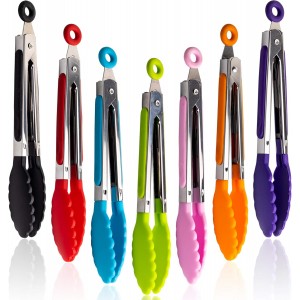 7 Pack Kitchen Tongs Set 7-Inch Color Mi...