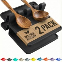 Cooler Kitchen Black Silicone Spoon Rest for Stove Top with Drip Pad (Two Pack) - Heat-Resistant, BPA-Free Utensil Rest & Spoon Holder for Kitchen Counter - Grill Utensil Holder for Spatulas