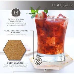 8-Piece Marble Ceramic Coaster Set | Super Absorbent for Hot & Cold Drinks | Cork Bottom Table Coasters
