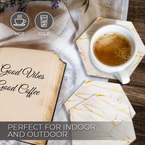 8-Piece Marble Ceramic Coaster Set | Super Absorbent for Hot & Cold Drinks | Cork Bottom Table Coasters