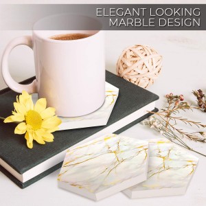 8-Piece Marble Ceramic Coaster Set | Super Absorbent for Hot & Cold Drinks | Cork Bottom Table Coasters