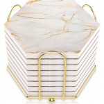 8-Piece Marble Ceramic Coaster Set | Super Absorbent for Hot & Cold Drinks | Cork Bottom Table Coasters