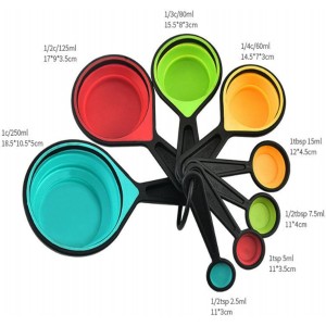 Collapsible Measuring Cups and Spoons Set, 8 Pieces, Silicone, Adjustable for Kitchen, Camping
