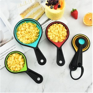 Collapsible Measuring Cups and Spoons Set, 8 Pieces, Silicone, Adjustable for Kitchen, Camping