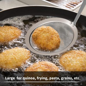 Newness Fine Mesh Skimmer Spoon, Professional 304 Stainless Steel Hot Pot Fat Strainer for Oil Filter Skimming Grease and Foam, Durable Multi-Functional Kitchen Cooking Mesh Food Strainer Ladle-3 Pack