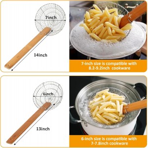 Stainless Steel Spider Strainer Asian Kitchen Wire Food Cooking Skimmer With Natural Bamboo Handle, 7-Inch, Hand-Made