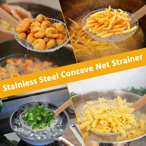 Stainless Steel Spider Strainer Asian Kitchen Wire Food Cooking Skimmer With Natural Bamboo Handle, 7-Inch, Hand-Made