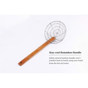 Stainless Steel Spider Strainer Asian Kitchen Wire Food Cooking Skimmer With Natural Bamboo Handle, 7-Inch, Hand-Made