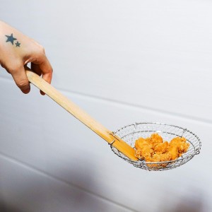 Stainless Steel Spider Strainer Asian Kitchen Wire Food Cooking Skimmer With Natural Bamboo Handle, 7-Inch, Hand-Made