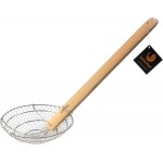 Stainless Steel Spider Strainer Asian Kitchen Wire Food Cooking Skimmer With Natural Bamboo Handle, 7-Inch, Hand-Made