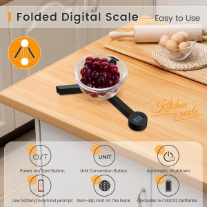 Folding Digital Kitchen Scale, Highly Accurate Compact Portable Food Scale with LCD Display, Auto Power Off and Tare Features, for Measuring Intake of Healthy Eating People (Black)