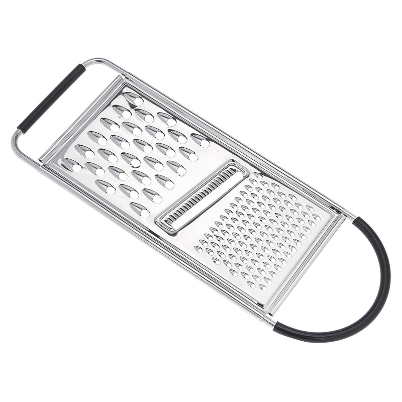 Amazon Basics Cheese Grater with Handle, Stainless Steel Zester, Easy to Clean, Dishwasher Safe, Rectangular, Non-Slip, Multifunction Tool for Kitchen Prep, Vegetables, Black