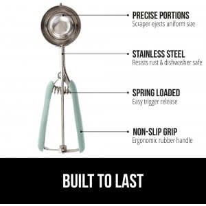 GORILLA GRIP BPA-Free 304 Stainless Steel Cookie Scoop, 3 TBSP Scooper #20, Soft Grip Handle, Easy Food Release, Create Even Portions, Multipurpose Kitchen Melon Baller, Meatball Spring Scoops, Mint
