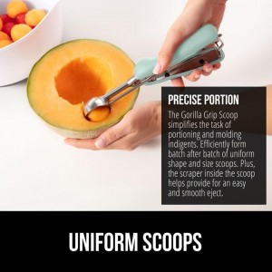 GORILLA GRIP BPA-Free 304 Stainless Steel Cookie Scoop, 3 TBSP Scooper #20, Soft Grip Handle, Easy Food Release, Create Even Portions, Multipurpose Kitchen Melon Baller, Meatball Spring Scoops, Mint