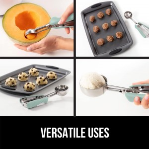 GORILLA GRIP BPA-Free 304 Stainless Steel Cookie Scoop, 3 TBSP Scooper #20, Soft Grip Handle, Easy Food Release, Create Even Portions, Multipurpose Kitchen Melon Baller, Meatball Spring Scoops, Mint