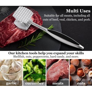 Aliglow Meat Tenderizer Hammer Tool Pounder For Tenderizing Steak Beef Poultry, Heavy Duty Dual-Sided Mallet with Soft Grip Handle - Multifunctional Kitchen Beater for Chicken,Fish, Baking