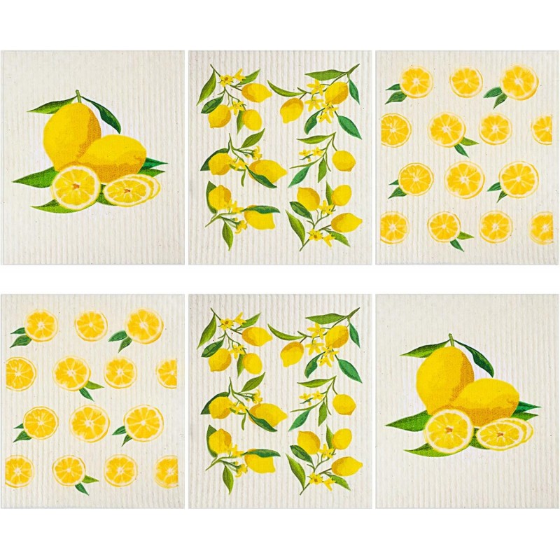 Boao Set of 6 Lemon Kitchen Dishcloths Cleaning Cloths Absorbent Cloth No Odor Reusable Dish Towel for Kitchen, Hand, Counter Wipes Practical Gifts