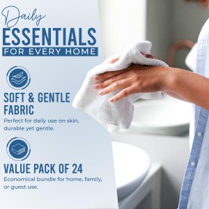 DAN RIVER 24 Pack Wash Cloths for Showering [12x12] - 100% Cotton Washcloths Premium Quality Flannel Face Cloths for Bathroom, Highly Absorbent and Soft Feel Wash Clothes, White