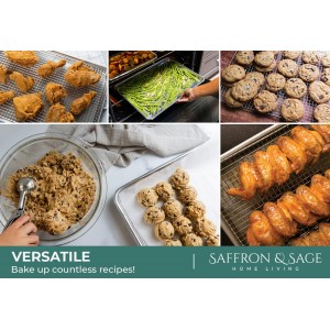 Commercial Quality Cookie Sheet and Rack - Aluminum Half Sheet Baking Pan and Stainless Steel Cooling Rack Set 13x18 Rust & Warp Resistant, Heavy Duty