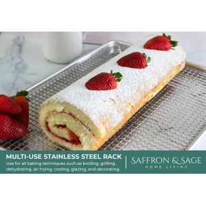 Commercial Quality Cookie Sheet and Rack - Aluminum Half Sheet Baking Pan and Stainless Steel Cooling Rack Set 13x18 Rust & Warp Resistant, Heavy Duty