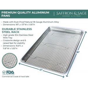 Commercial Quality Cookie Sheet and Rack - Aluminum Half Sheet Baking Pan and Stainless Steel Cooling Rack Set 13x18 Rust & Warp Resistant, Heavy Duty