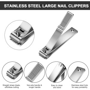 Mudder 6 Pcs Silver Large Nail Clippers Stainless Steel Ultra Sharp Sturdy Fingernail and Toenail Clipper Cutters Straight Edge Toenails Nail Trimmer Cutters for Men Women Thick Nails Anti-slip Handle
