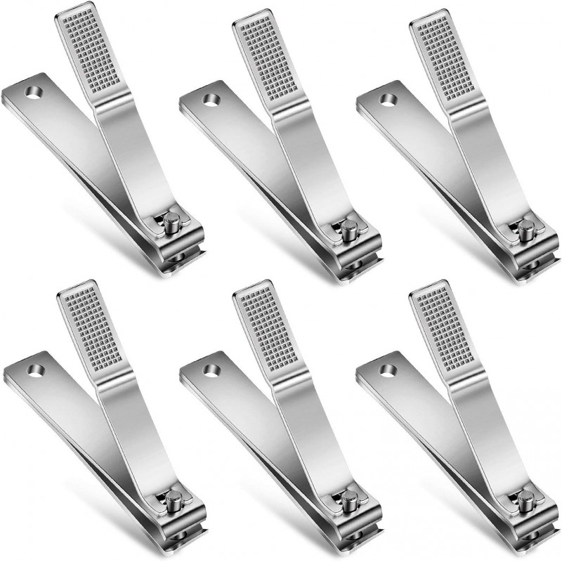 Mudder 6 Pcs Silver Large Nail Clippers Stainless Steel Ultra Sharp Sturdy Fingernail and Toenail Clipper Cutters Straight Edge Toenails Nail Trimmer Cutters for Men Women Thick Nails Anti-slip Handle