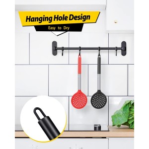 Kitchen Ladle Strainer Set of 2 Large Slotted Spoon with High Heat Resistant BPA Free Non Stick Cooking Skimmers For Draining and Frying (Black and Red)