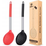 Kitchen Ladle Strainer Set of 2 Large Slotted Spoon with High Heat Resistant BPA Free Non Stick Cooking Skimmers For Draining and Frying (Black and Red)