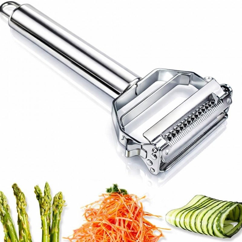 Julienne Peeler, Stainless Steel Vegetable Peeler, Double-Sided Blade Vegetable Julienne Cutter and Fruit Slicer, Dual Blade Multifunction Potato Peeler