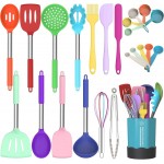 Silicone Cooking Utensil Set, Fungun Non-stick Kitchen Utensil 24 Pcs Cooking Utensils Set, Heat Resistant Cookware, Silicone Kitchen Tools Gift with Stainless Steel Handle (Colorful-24pcs)