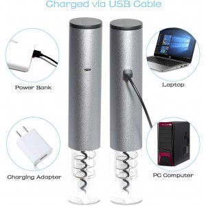 Electric Wine Bottle Opener Automatic Wine Opener Rechargeable Electric Corkscrew with Wine Aerator,Foil Cutter,Wine Stopper,USB-C Charge Cable, Wine Gifts For Women Wine Lovers(Silver)