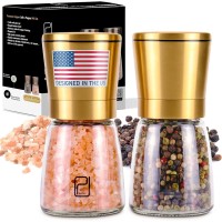 Premium Salt and Pepper Grinder Set - 5 oz, Golden Stainless Steel - S&P Spice Shakers - Refillable & Adjustable Coarseness Hand Mill for Spices & Seasonings - by PJC-Kitchen