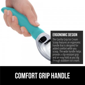 GORILLA GRIP BPA-Free Heavy Duty Ice Cream Scoop, Comfortable Ergonomic Handle, Professional Grade Scooper, Perfect Round Scoops, Spoon Frozen Hard Gelato Sorbet Cookie Dough, Kitchen Tool, Turquoise