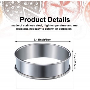 6 Pcs English Muffin Crumpet Rings 3.15 Inch Double Rolled Tart Ring Stainless Steel Nonstick Metal Round Mold for Home Food Making Tool