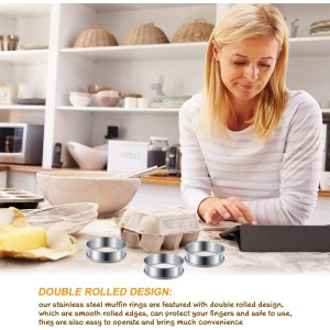 6 Pcs English Muffin Crumpet Rings 3.15 Inch Double Rolled Tart Ring Stainless Steel Nonstick Metal Round Mold for Home Food Making Tool