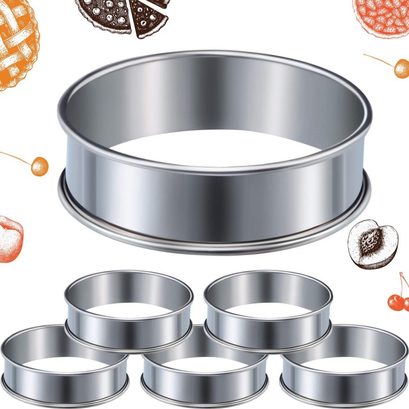 6 Pcs English Muffin Crumpet Rings 3.15 Inch Double Rolled Tart Ring Stainless Steel Nonstick Metal Round Mold for Home Food Making Tool