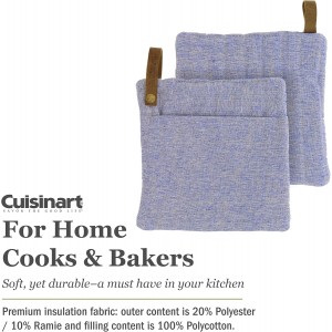 Cuisinart Chambray Pot Holders with Soft Insulated Pockets, 2pk - Heat Resistant Hot Pads, Trivets Protect Hands and Surfaces from Hot Kitchenware - Ideal Kitchen Set with Faux Leather Loop - Marine