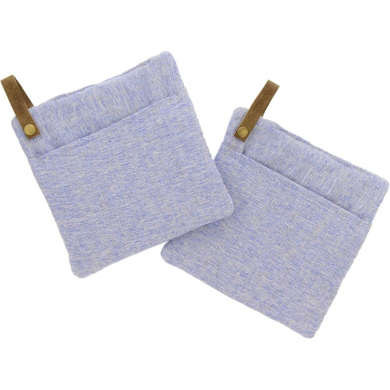 Cuisinart Chambray Pot Holders with Soft Insulated Pockets, 2pk - Heat Resistant Hot Pads, Trivets Protect Hands and Surfaces from Hot Kitchenware - Ideal Kitchen Set with Faux Leather Loop - Marine