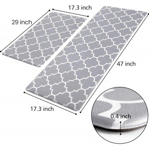 KMAT Kitchen Mat [2 PCS] Cushioned Anti-Fatigue Kitchen Rug, Waterproof Non-Slip Kitchen Mats and Rugs Heavy Duty PVC Ergonomic Comfort Foam Rug for Kitchen, Floor Home, Office, Sink, Laundry,Grey