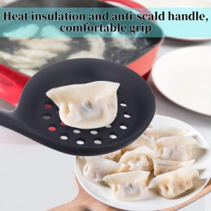 77L Slotted Spoon, Heatproof Skimmer Strainer Slotted Spoon, Seamless One-Piece Non-Stick Cooking Silicone Scoop Ladle with Ergonomic Handle for Filter Vegetable, Pasta and More (Black)