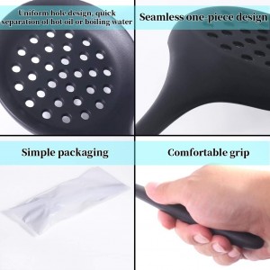 77L Slotted Spoon, Heatproof Skimmer Strainer Slotted Spoon, Seamless One-Piece Non-Stick Cooking Silicone Scoop Ladle with Ergonomic Handle for Filter Vegetable, Pasta and More (Black)