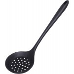 77L Slotted Spoon, Heatproof Skimmer Strainer Slotted Spoon, Seamless One-Piece Non-Stick Cooking Silicone Scoop Ladle with Ergonomic Handle for Filter Vegetable, Pasta and More (Black)