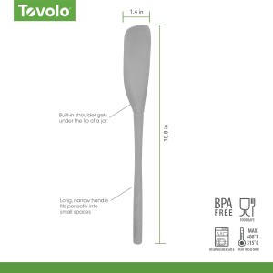 Tovolo Silicone Jar Spatula Long Handled Rubber Scraping Scooping Tool for Peanut Butter Jam Jelly Jars Blenders, Extra Long Flex Core Silicone Jar Scraper Dishwasher Safe BPA Free, Oyster Gray