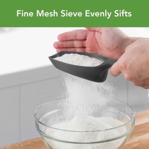 Tovolo Scoop & Sift Flour Sifter for Baking Dusting 1 Cup Fine 20 Mesh Sieve Flour Duster, Easy Scoop Dishwasher Safe Baking Powdered Sugar Flour Sifting Tool for Aerating Coating Dusting, Charcoal
